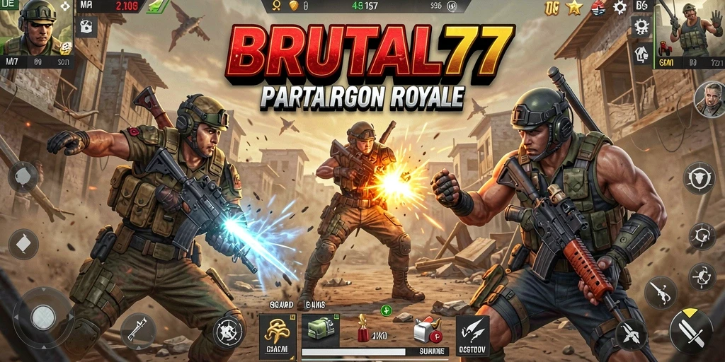 Gameplay seru dan mendebarkan dari BRUTAL77 di arena Battle Royale.