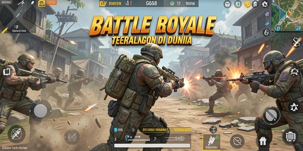 Tangkapan layar utama G668 menunjukkan aksi pertarungan Battle Royale yang intens.
