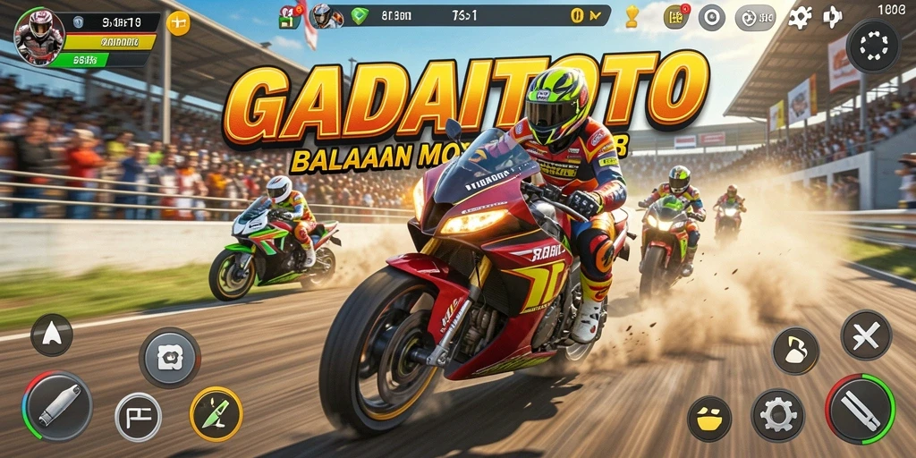 Screenshot GADAITOTO menampilkan aksi balapan motor yang mendebarkan.