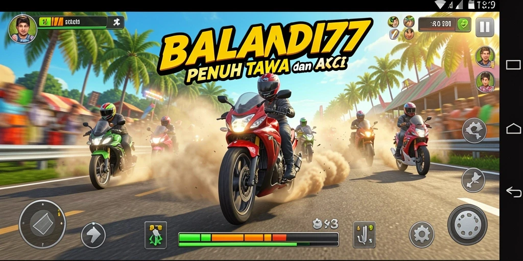 Tampilkan gameplay aksi seru di KOMEDI77 saat balapan.