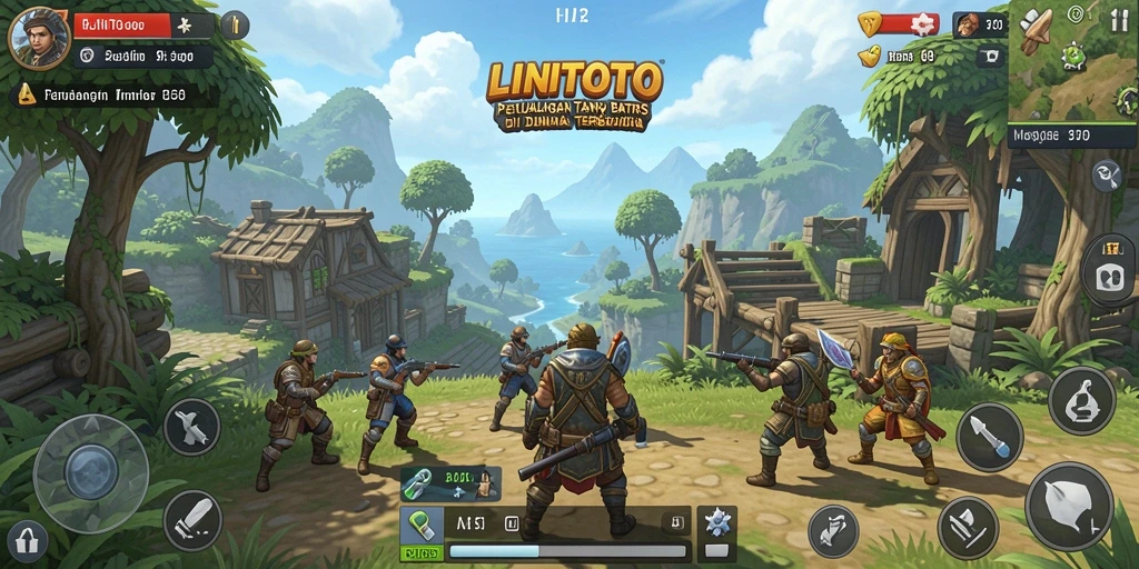 Screenshot dari gameplay LINITOTO menunjukkan penjelajahan dunia terbuka yang luas.