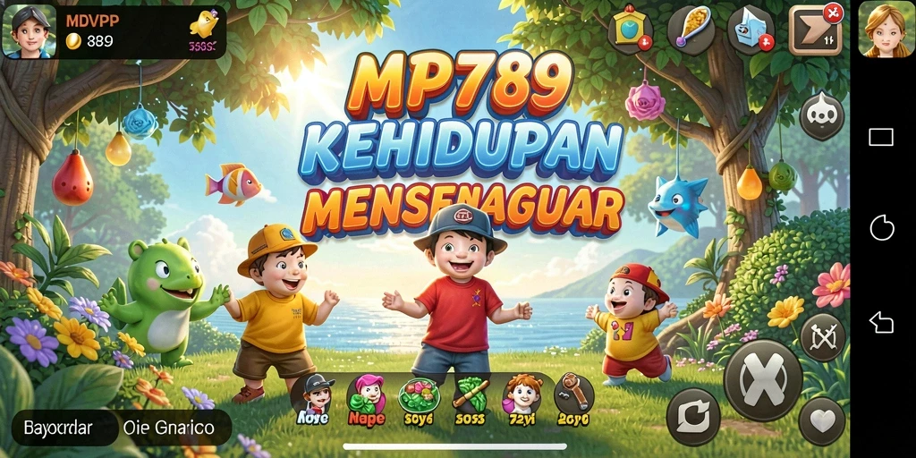 Screenshot utama menunjukkan berbagai aktivitas dalam gameplay Simulation.