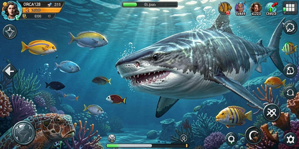 Gambaran gameplay menegangkan dalam <strong>ORCA128</strong> saat menjelajahi kegelapan laut.