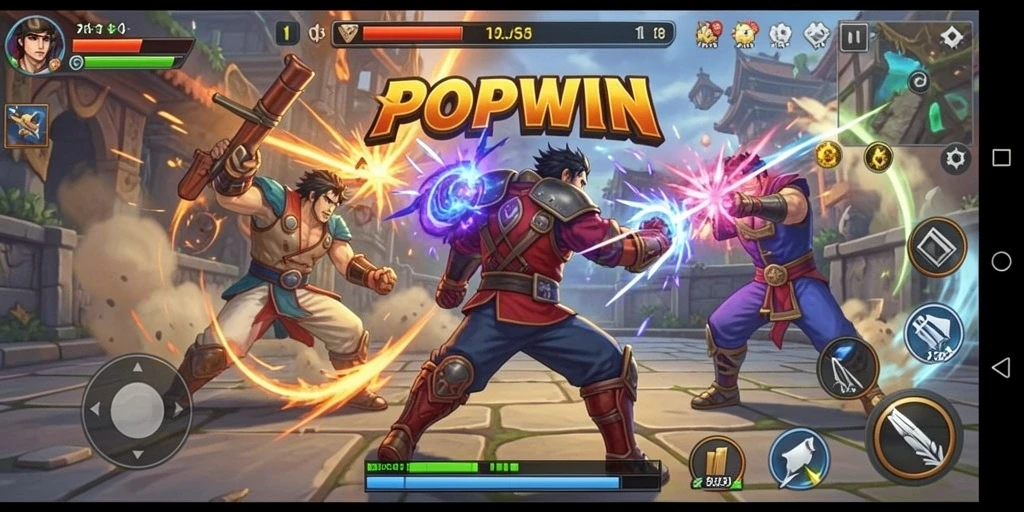 Tampilan seru gameplay POPWIN dengan aksi pertarungan memukau.