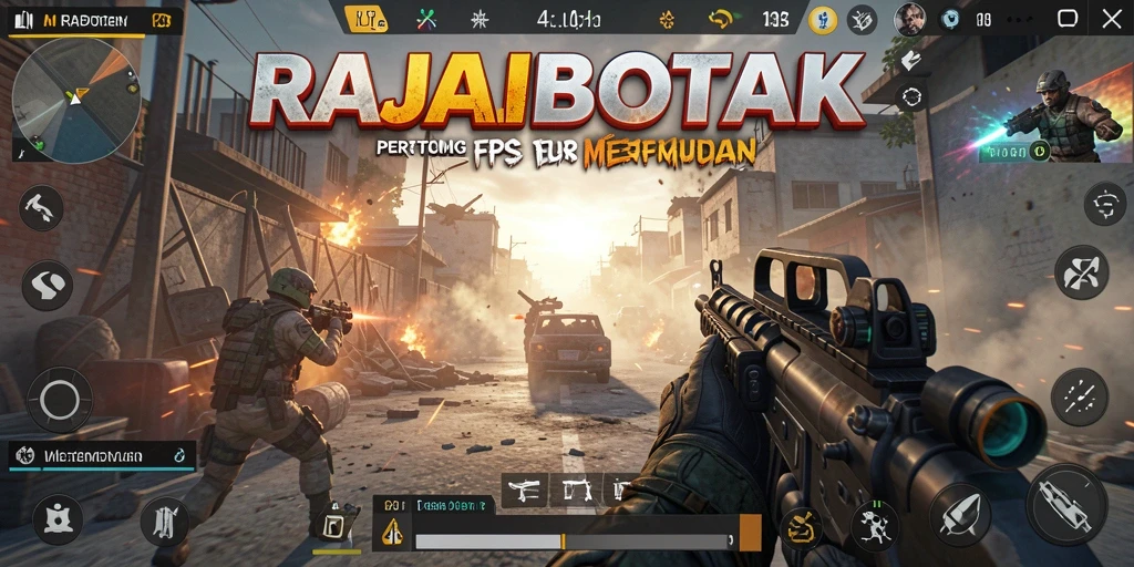 Tampilan dinamis gameplay pertempuran di RAJABOTAK yang intens.