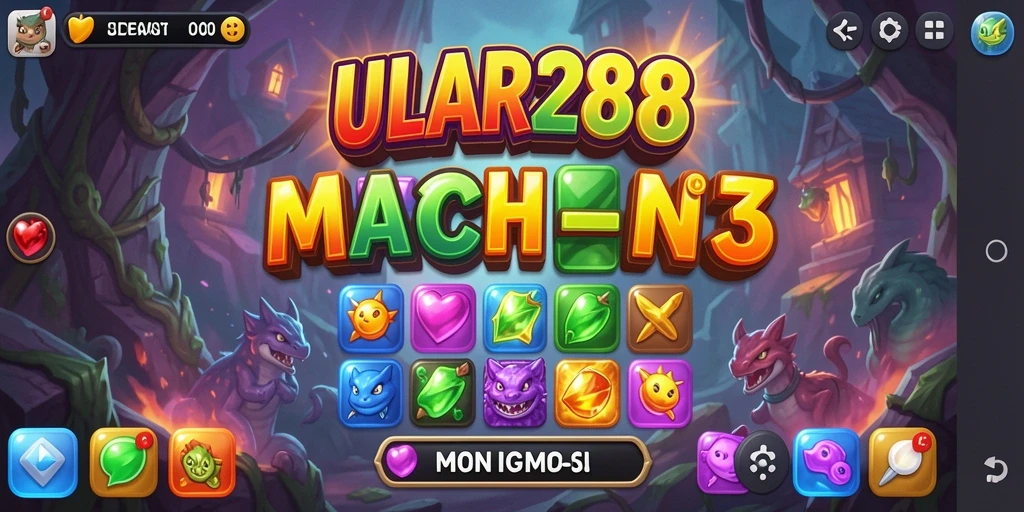 Tampilan gameplay ULAR288 di level Match-3 yang penuh warna dan tantangan.