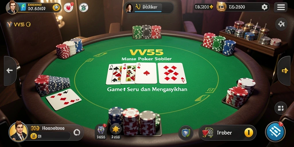 Tampilan gameplay poker dalam aplikasi VV55 yang menarik dan menantang.